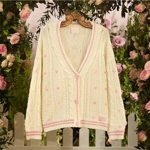 M/L Taylor Swift "Lover" Cardigan Women's Pink Heart Buttons Valentines Day